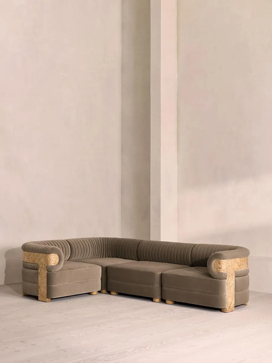 Caleb Modular L-Shape Sofa, Velvet, Taupe, Blonde Burl