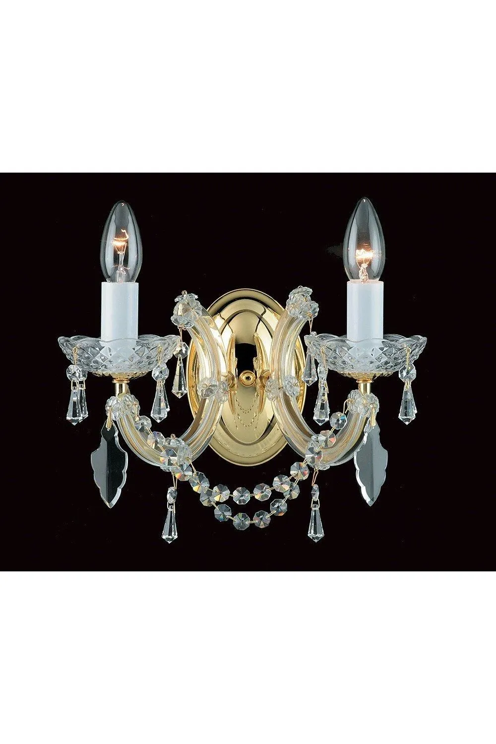 Netlighting Maria Therese 2 Light Crystal Wall Light Gold Finish