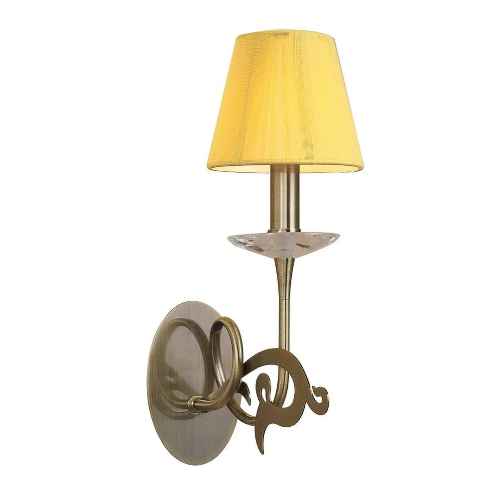 Netlighting Acanto Wall Lamp 1 Light E14 Antique Brass With Amber Cream Shade in Yellow