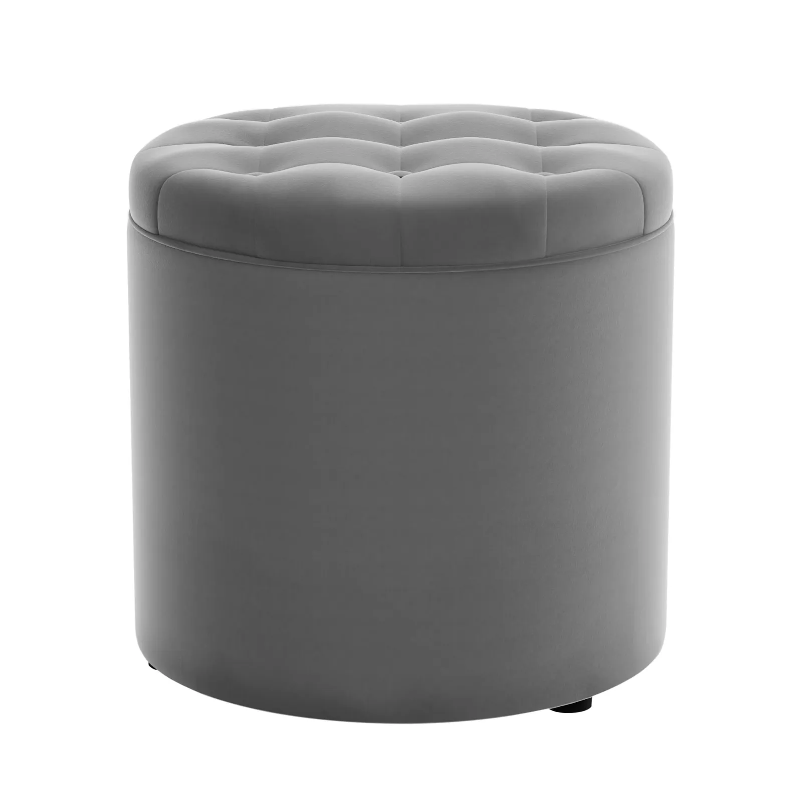 Oswald Velvet Round Storage Footstool Grey