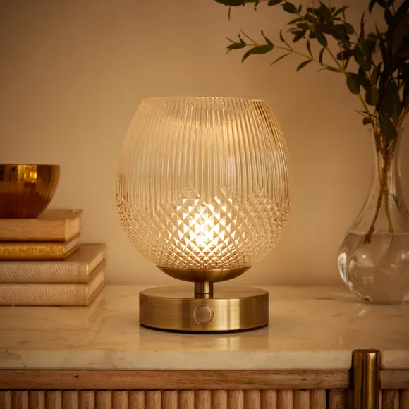 Cassia Pressed Glass Rechargeable Touch Dimmable Table Lamp 2