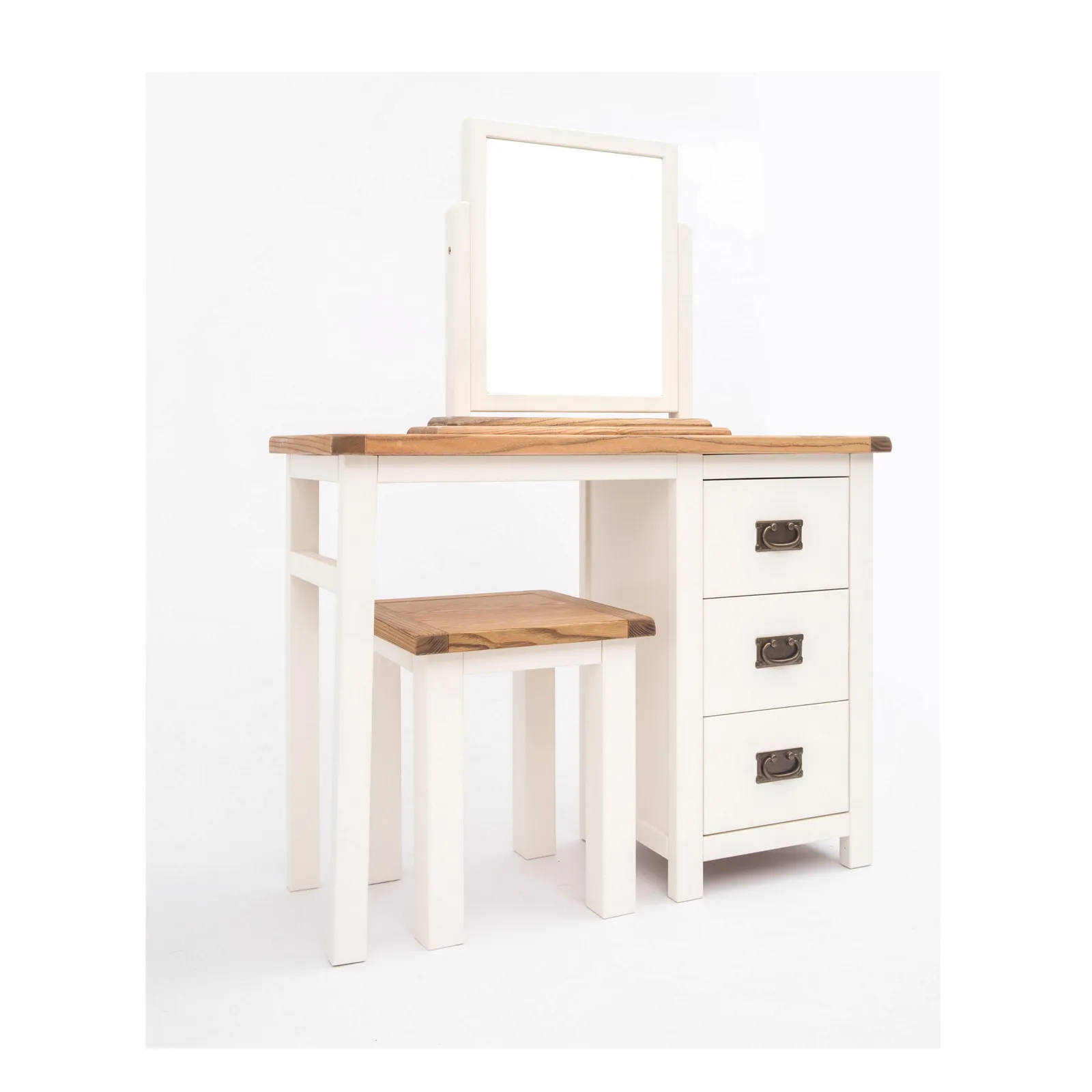 Cabinet Bits Lovere 3 Drawer Dressing Table Set Brass Drop Handle in Off-White 2