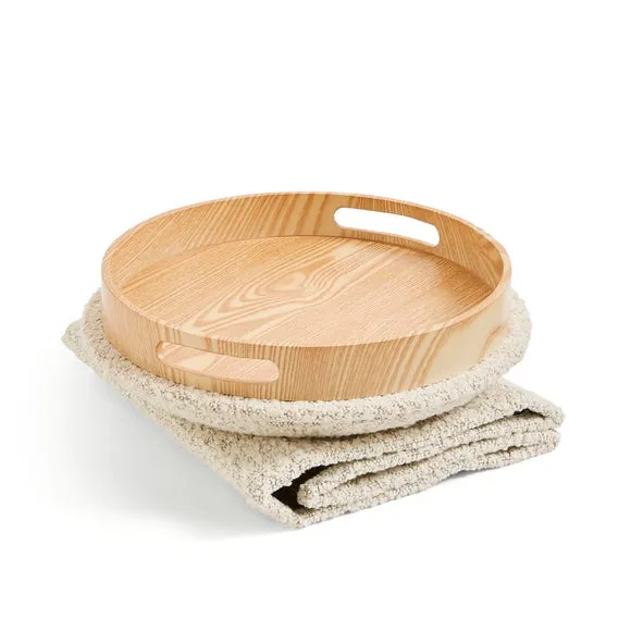 Round Ottoman with Tray, Boucle 4