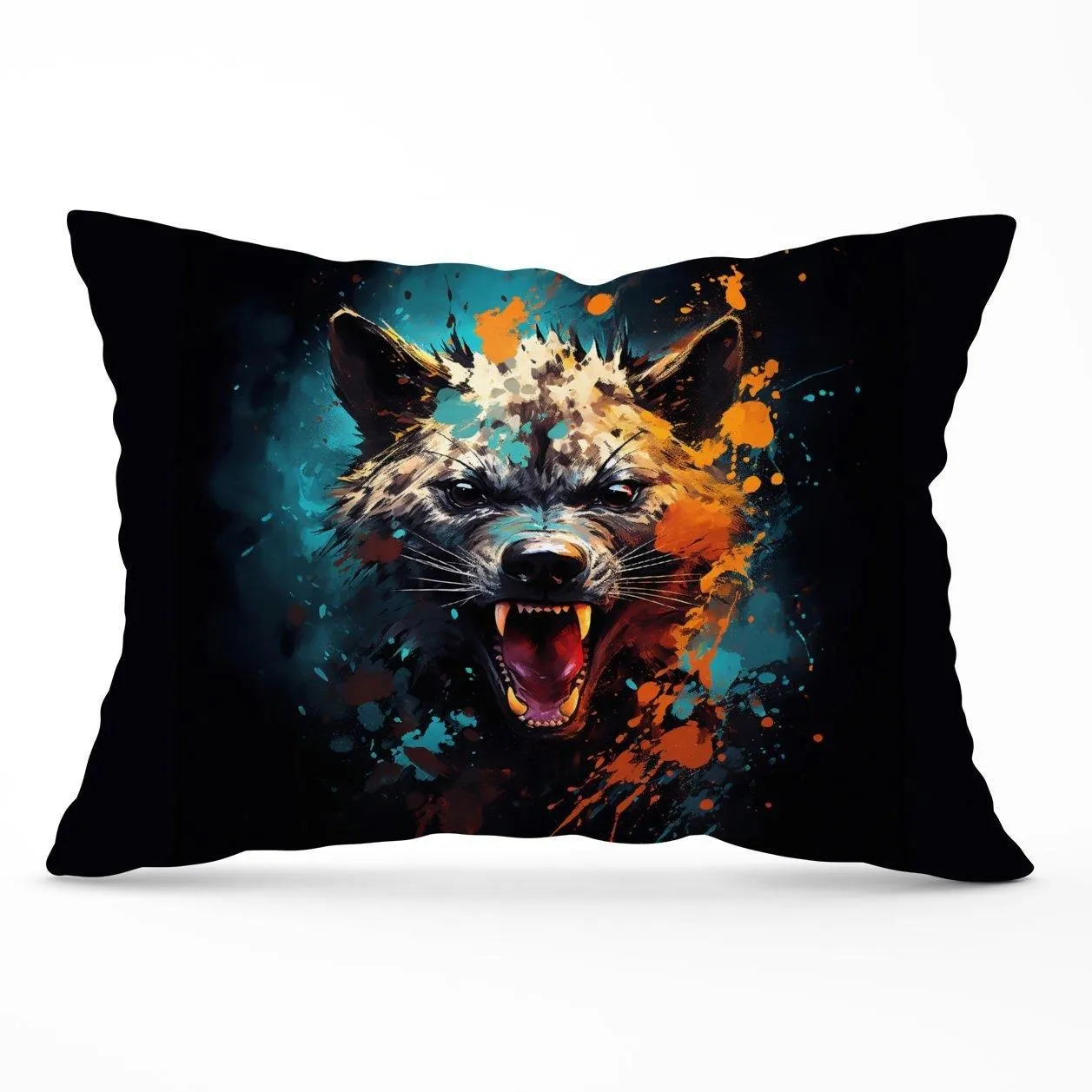 Warren Reed - Designer Splashart Angry Hyena Face Cushions in Blue