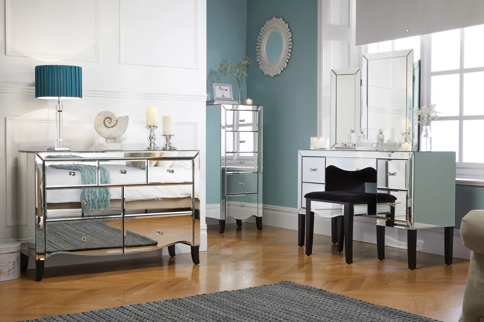 Birlea Palermo 4 Drawer Dressing Table Mirrored in Silver 3