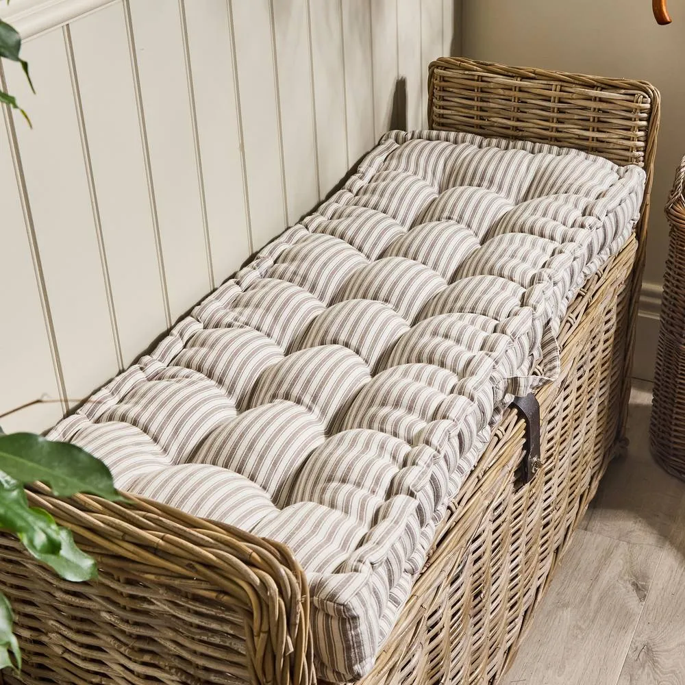Dibor Vintage Style Grey Striped Bench Pad Cushion L105 x W42cm in Off-White