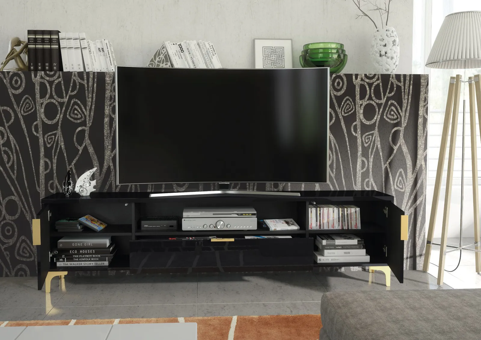 Creative Furniture Goldline Gloss TV Unit 200cm - Sleek Full-Gloss Design in White or Black 6