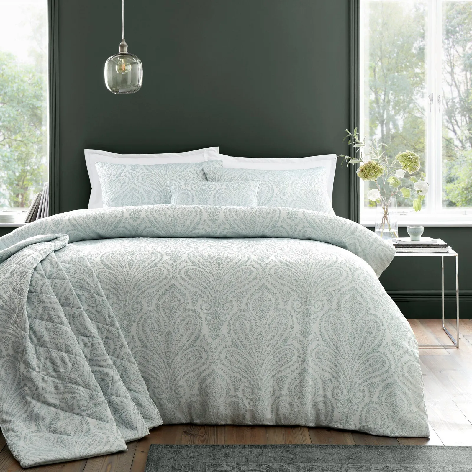 Portfolio Home Montpellier Duvet Cover Set Quilt Bedding Pillowcase in Green