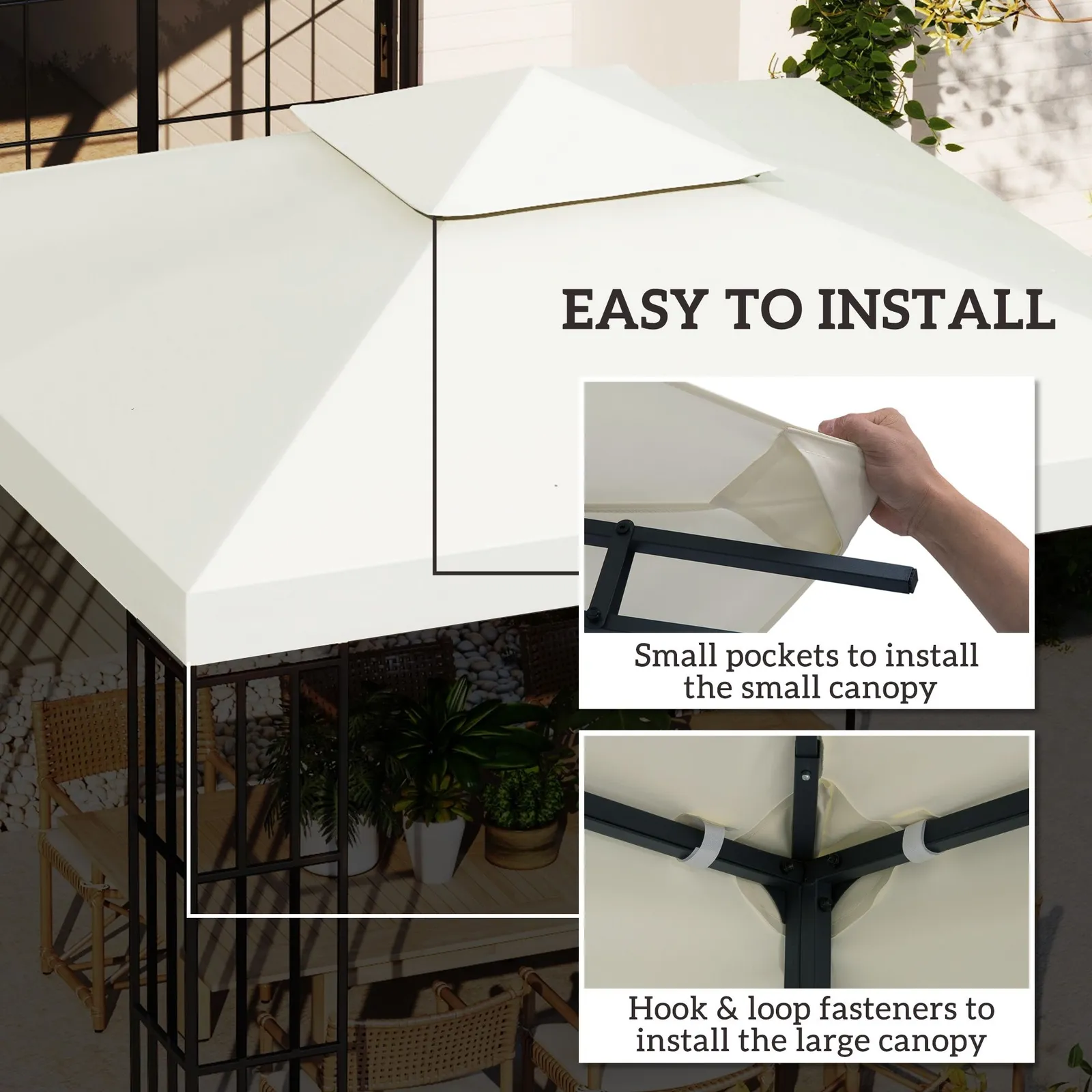 OUTSUNNY 3(m) 2 Tier Garden Gazebo Top Cover Replacement Canopy Roof in Cream 6