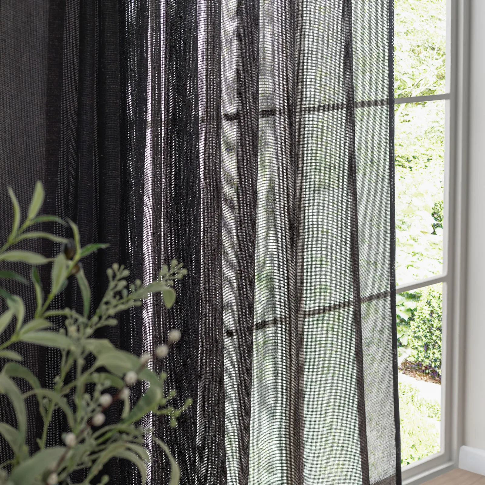 Yard Nimbus Sheer Tie Top Curtain Panel in Black 4