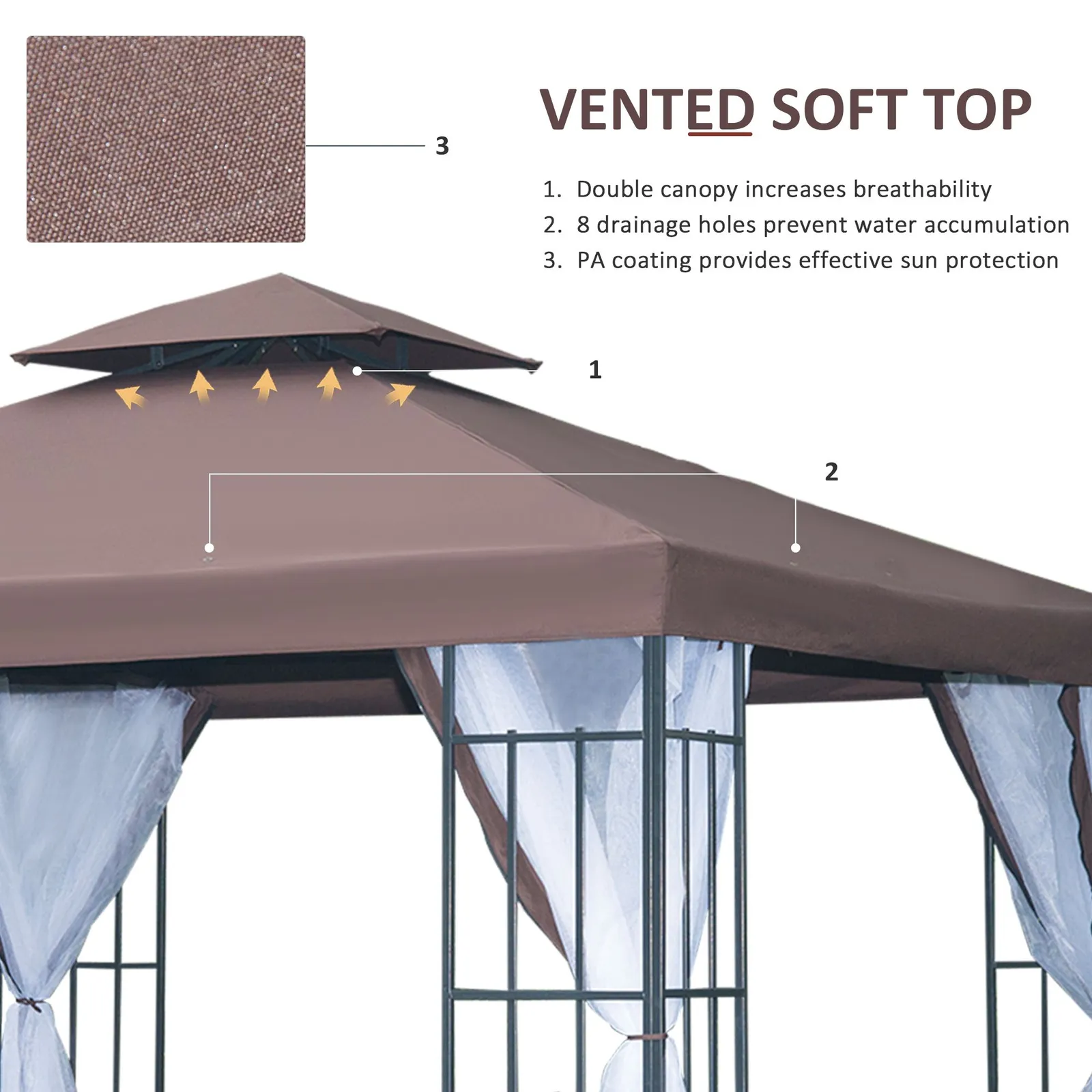 OUTSUNNY 3 x 3(m) Patio Gazebo Canopy Garden Pavilion with 2 Tier Roof in Brown 4