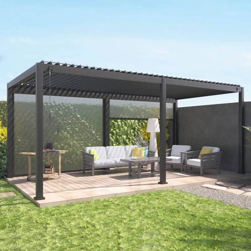 sweeek Louvered pergola aluminium 6 x 3m & 2 3m blinds in Dark Grey 3