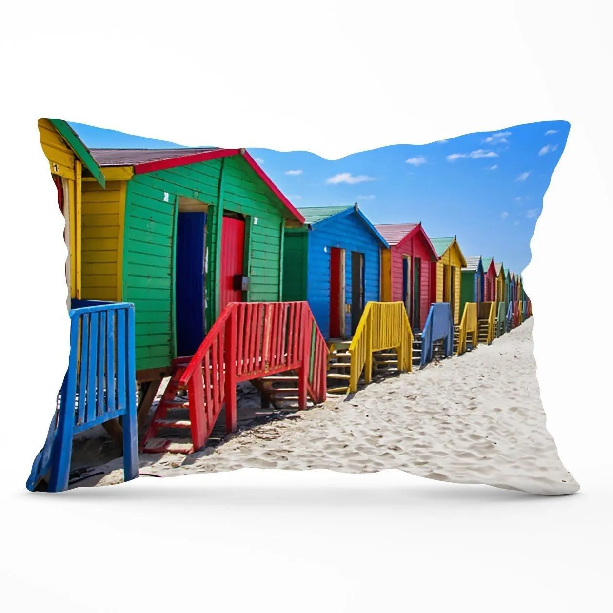 Warren Reed - Designer Beach Huts At Muizenberg Beach Cushions in Blue