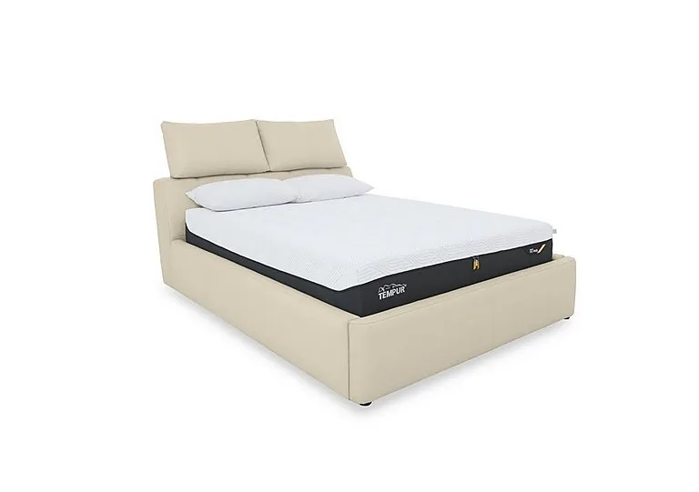 Tyrell Leather Manual Ottoman Bed Frame - King Size - BV Bisque