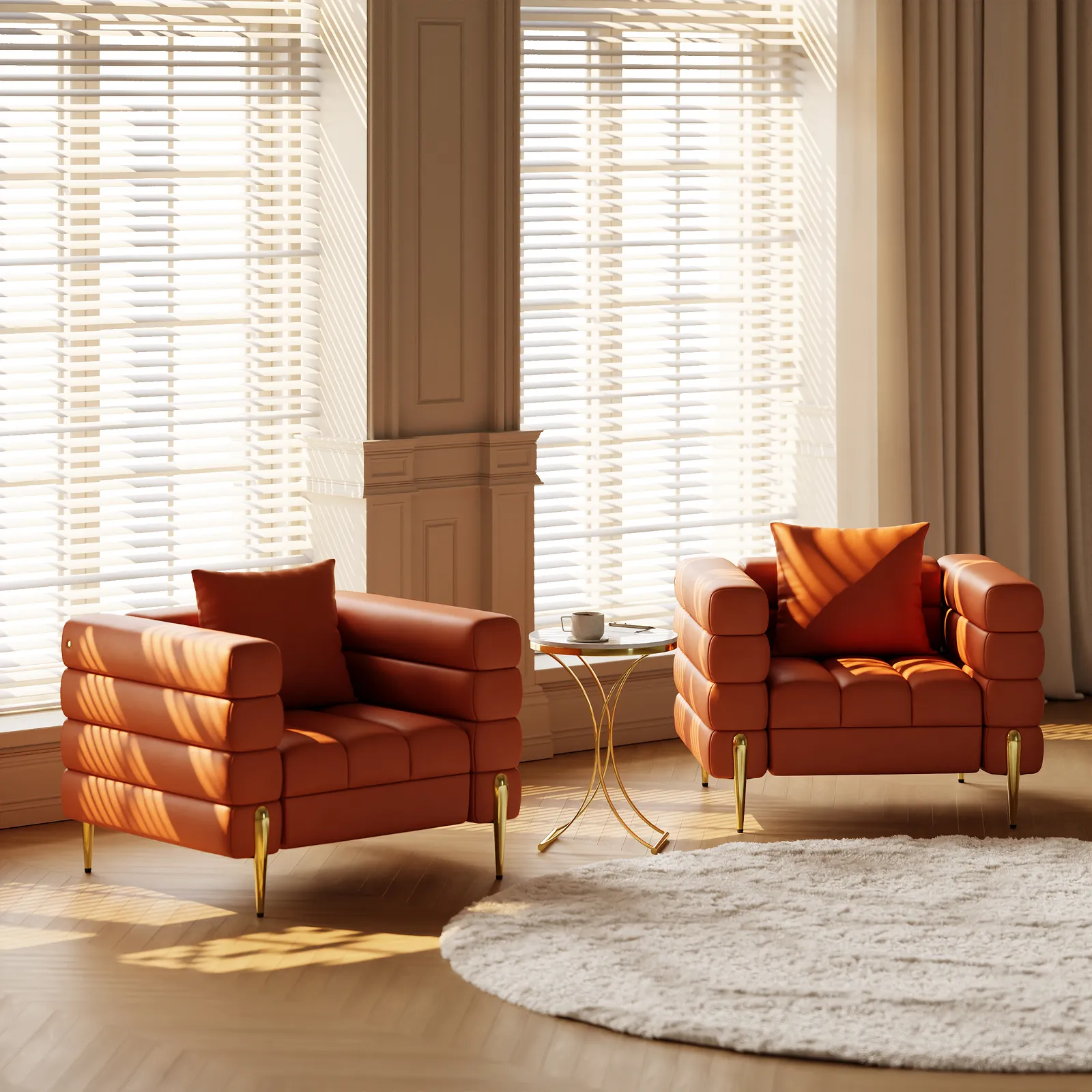 Performance Leather Accent Chair Modern Modular Arm Chair Set of 2