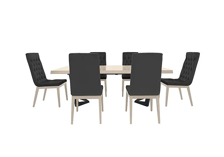 Palazzo 200cm Extending Dining Table in Sand Birch with 6 Capitonne Buttoned Chairs - Scarlet Dark Grey