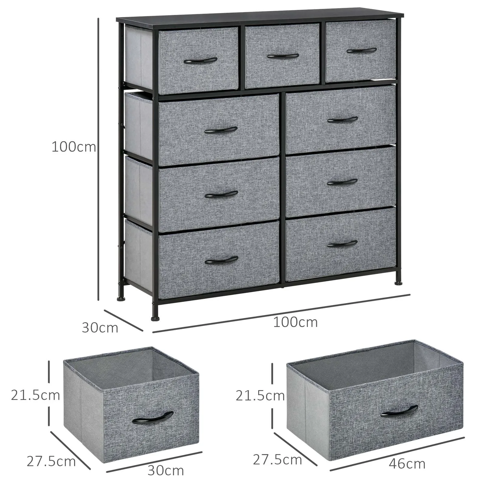 HOMCOM 9 Drawers Storage Chest Dresser Storage Organizer Unit in Black 3