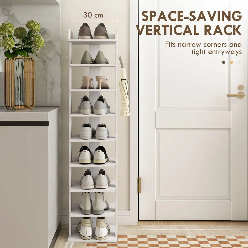 HOMCOM Shoe Rack 9-Tier Top Tray 2 Hooks 30 x 30 x 128.4 cm White 4