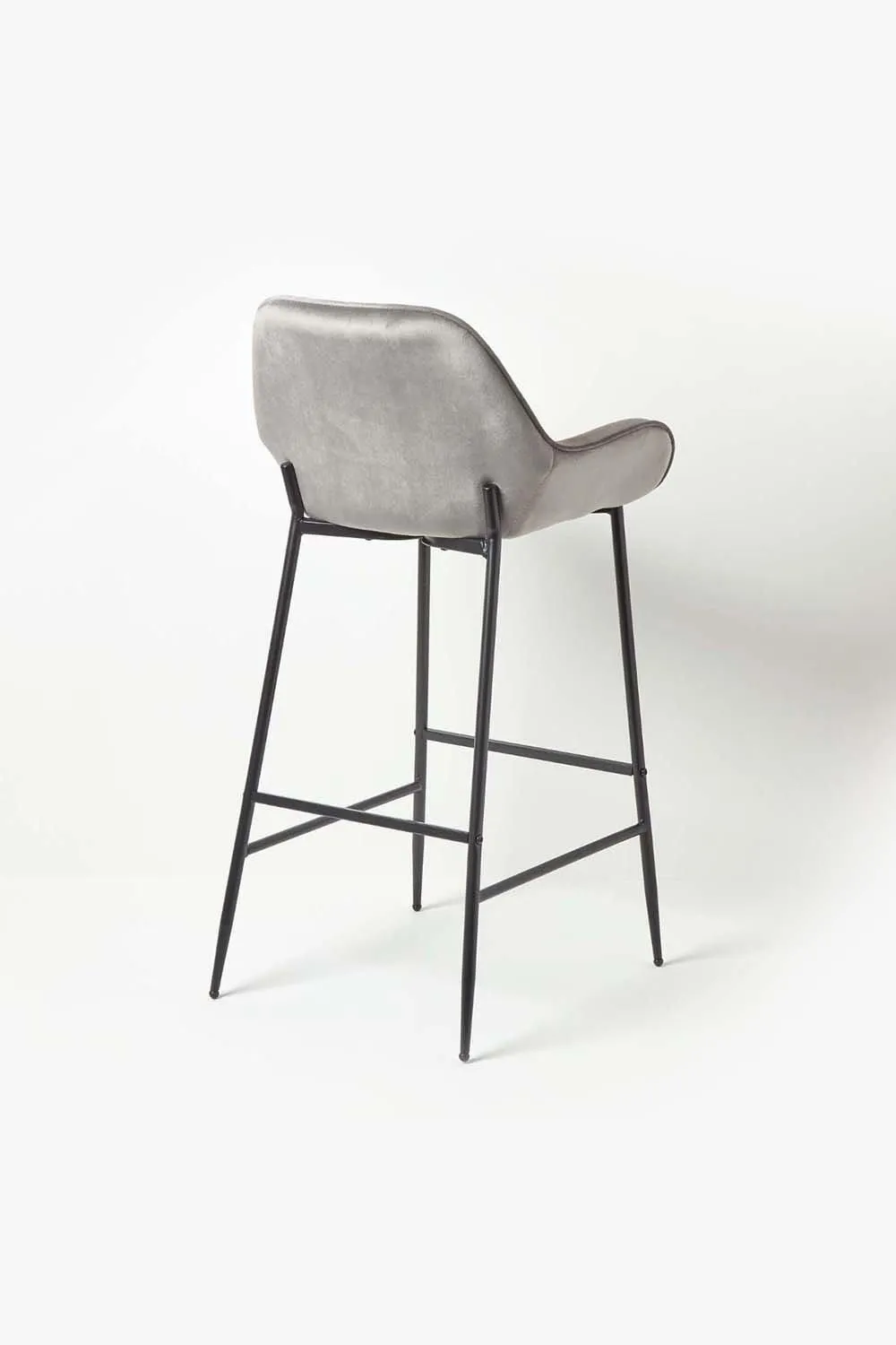 Homescapes Eton Velvet Bar Stool Luxury Upholstered Seat with Arm & Backrest in Grey 5