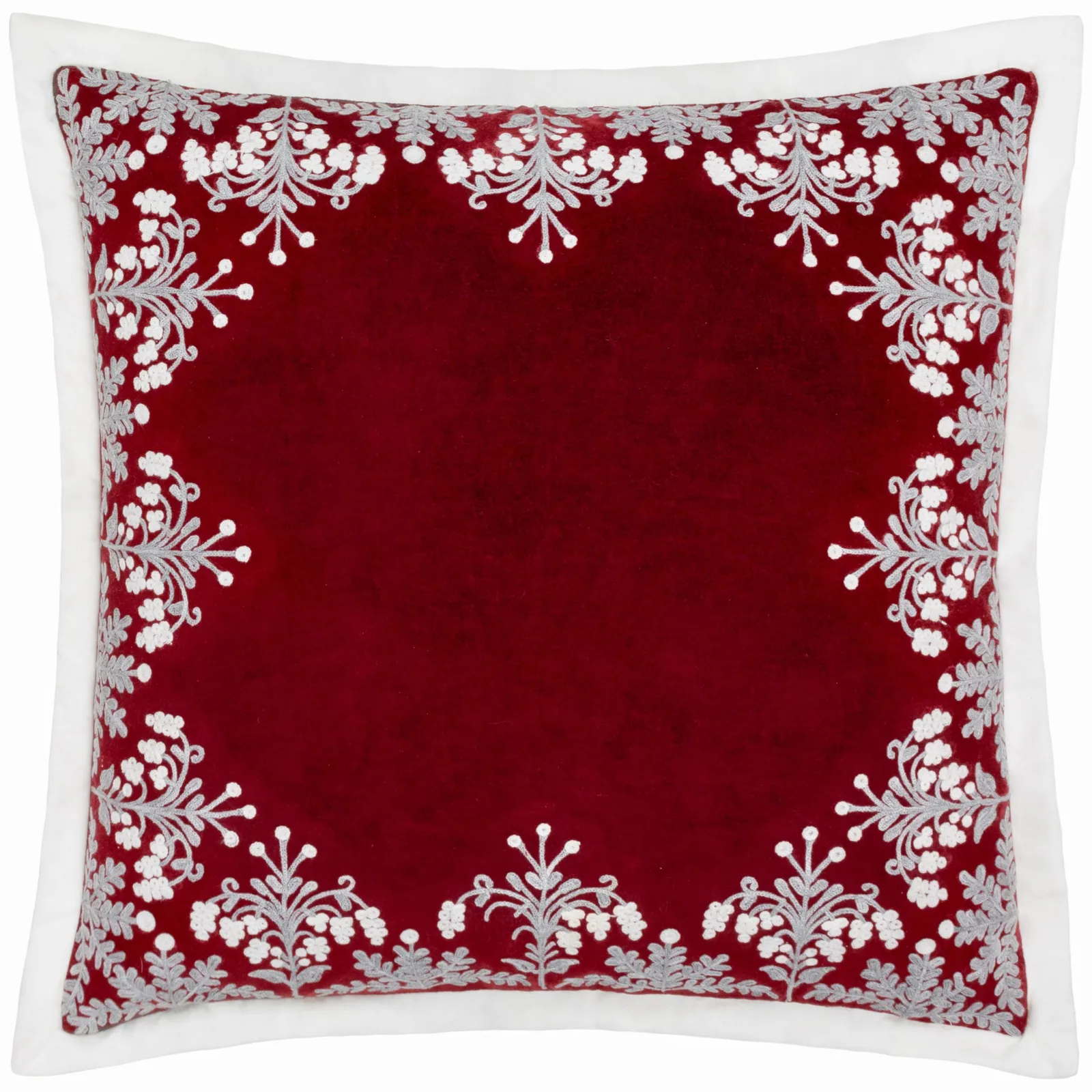 Paoletti Winter Bloom 100% Cotton Embroidered Cushion in Red 2