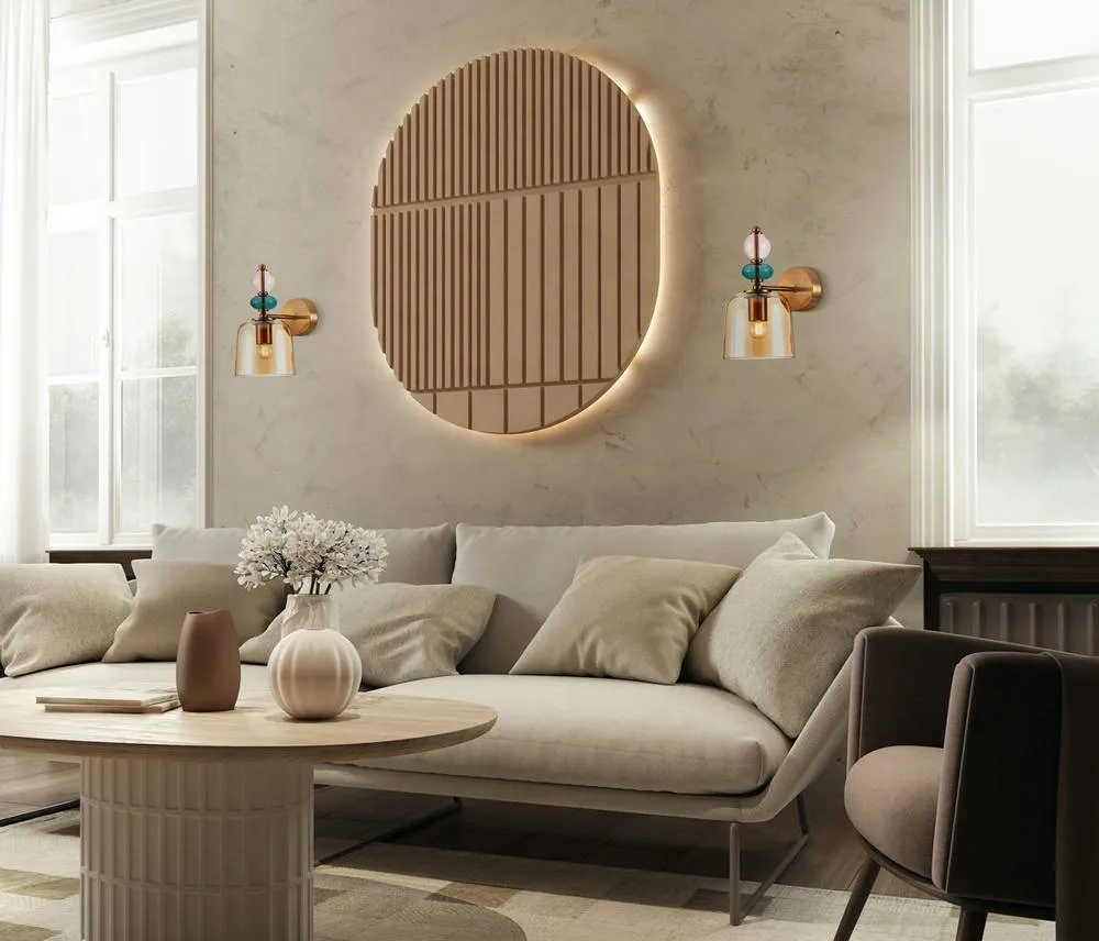 Netlighting Namos Wall Lamp Brass with Amber Shade in Gold 2