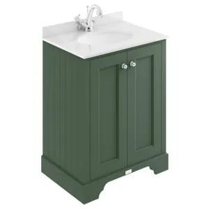 Bayswater Victrion Hunter Green Traditional Freestanding Vanity Unit & White Marble Top Basin - 600mm
