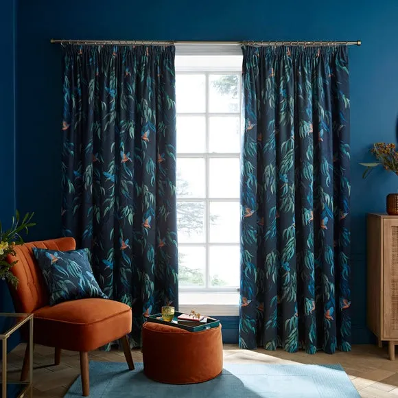 Natural History Museum Kingfisher Pencil Pleat Curtains 2