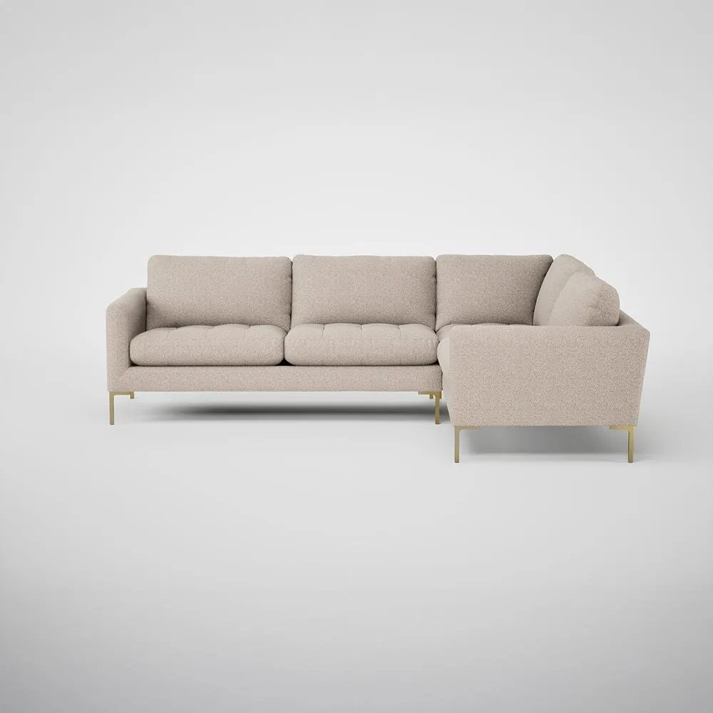 Heal's Eton Right Hand Facing Corner Sofa Boucle Tweed Pearl Brass Feet 1