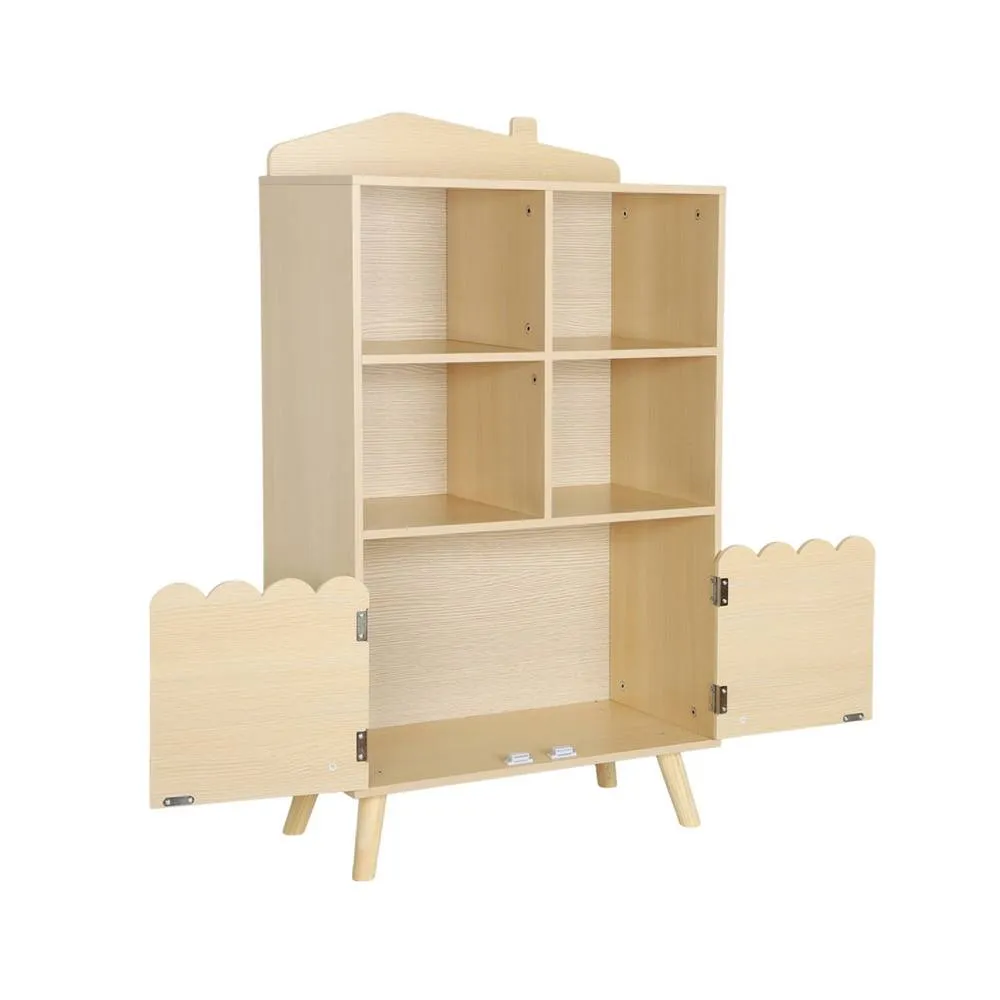 sweeek Children's pine wood library 2 doors 4 shelves in Beige 4