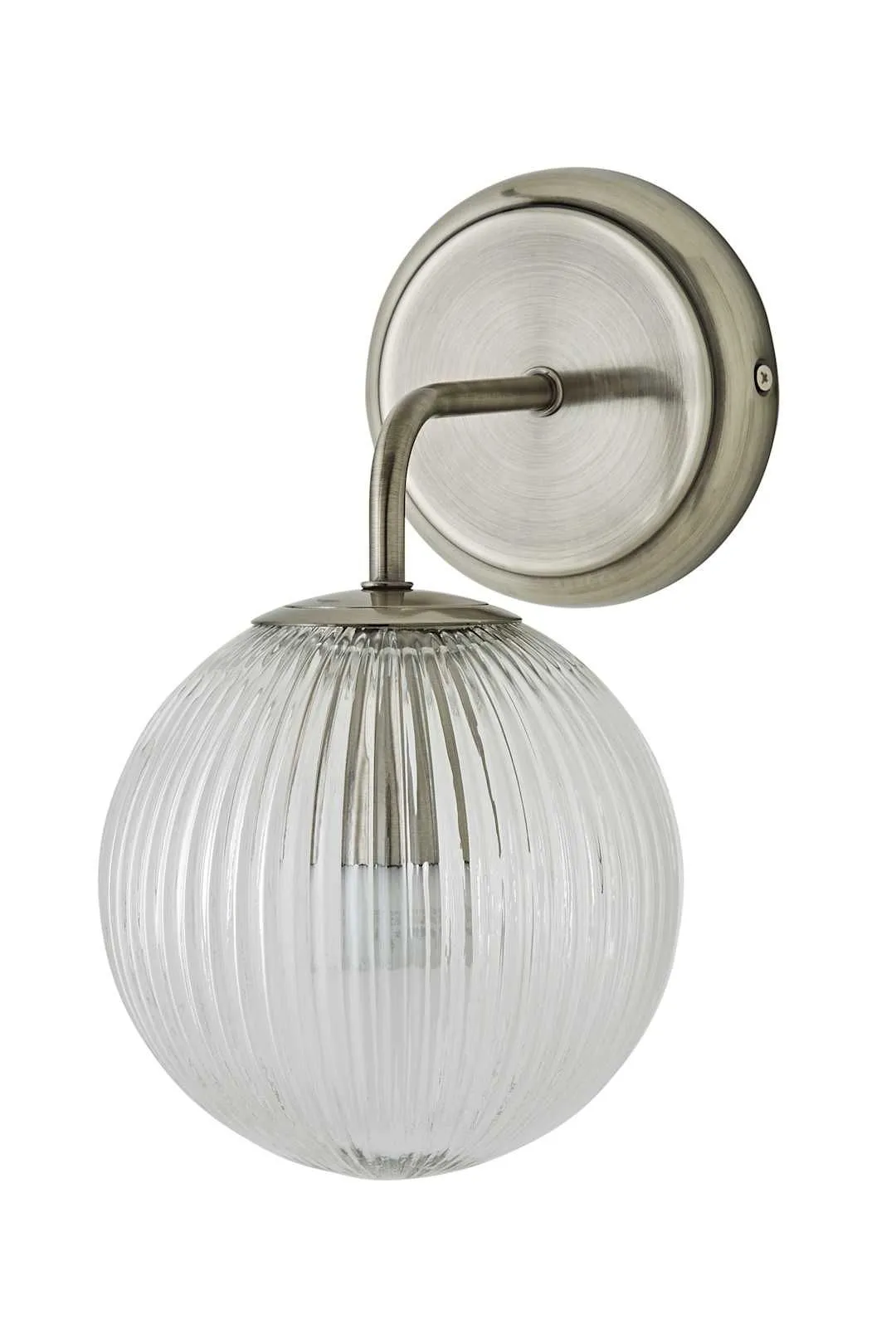 ValueLights Kempton Ribbed Glass Globe Shade Single Arm Wall Light with Bulb in Silver 6