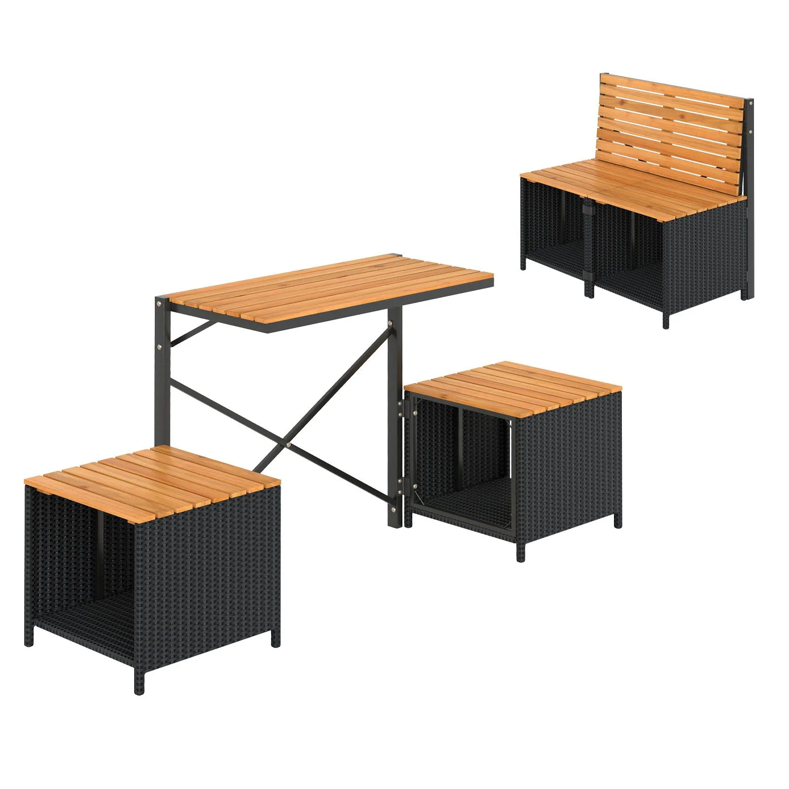 Costway Patio Furniture Set with Raised Garden Bed Table with Built-in Chairs in Brown 2