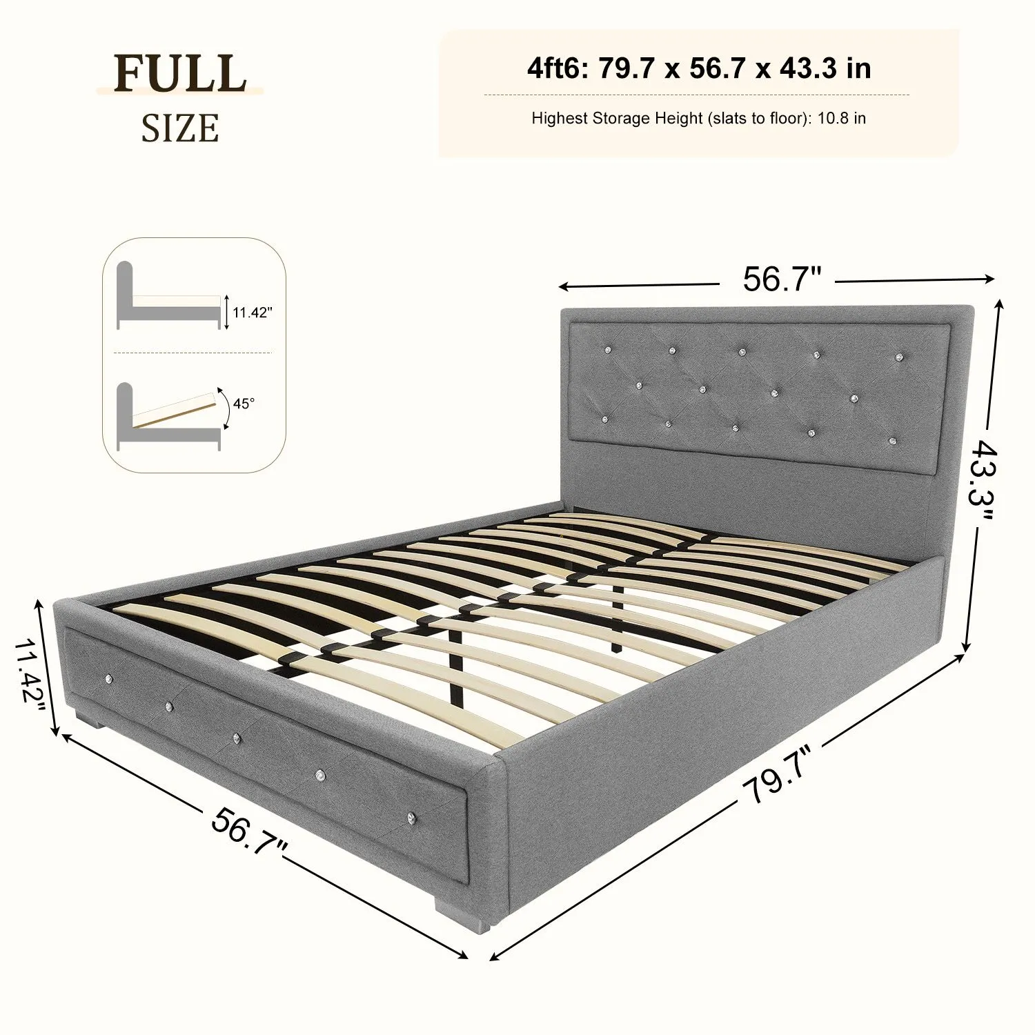 Comfy Living Ltd Grey Fabric Diamante Ottoman Bed Frame 6