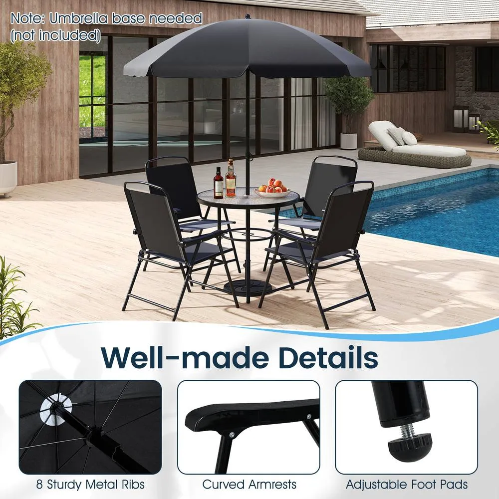 Costway 6 PCSs Patio Dining Set with Umbrella Outdoor Table & Chairs Set in Black 4