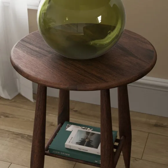 Haider Side Table with Shelf, Acacia Wood 3
