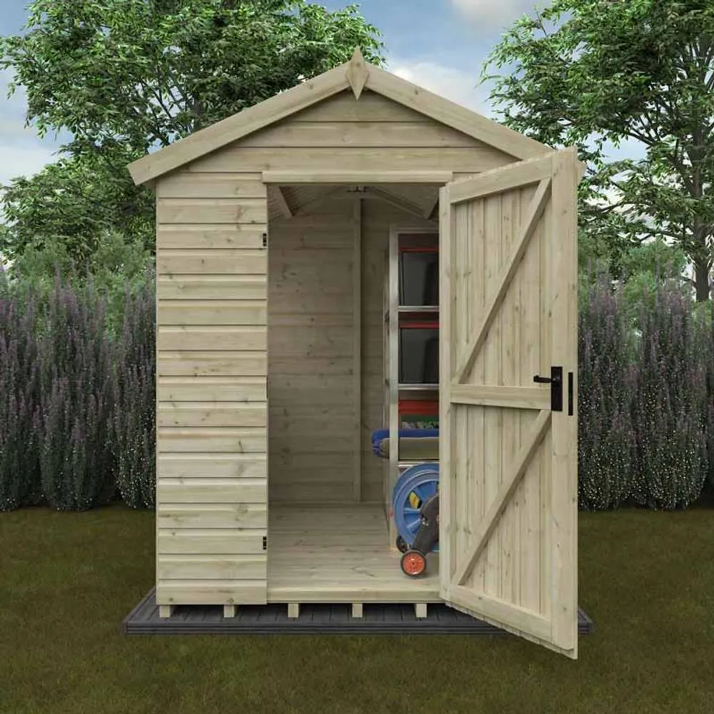 Buttercup Farm 8 x 6 Feet Apex Premier 16mm Shed - Solid Wood/Softwood/Pine in Green 4