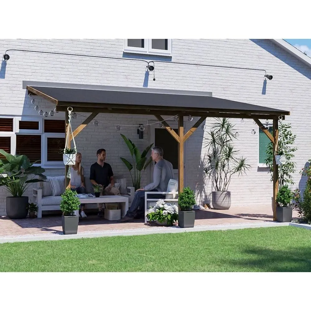 Dunster House Wooden Lean-To Gazebo 4x3m Wall Mounted, Superfelt Included, Utopia in Brown 2
