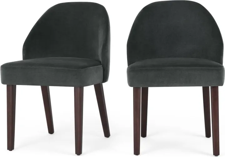 Set of 2 Alec Dining Chairs, Midnight Grey Velvet and Dark Stain 