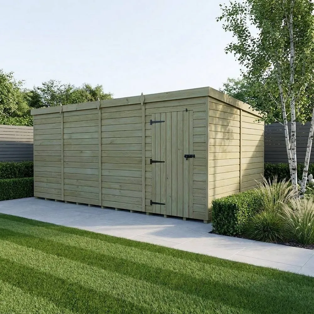 Buttercup Farm 16ft x 10ft Pent Garden Shed Single Door No Windows - Timber in Brown 2