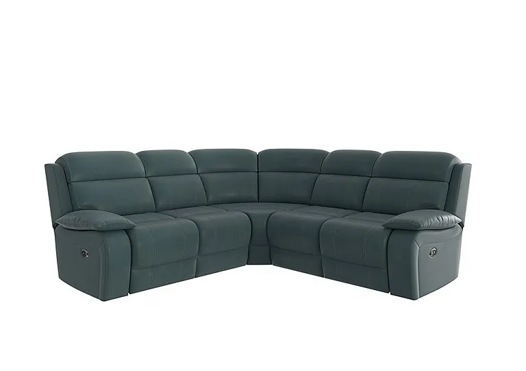 Moreno Leather Manual Recliner Corner Sofa - BV Lake Green