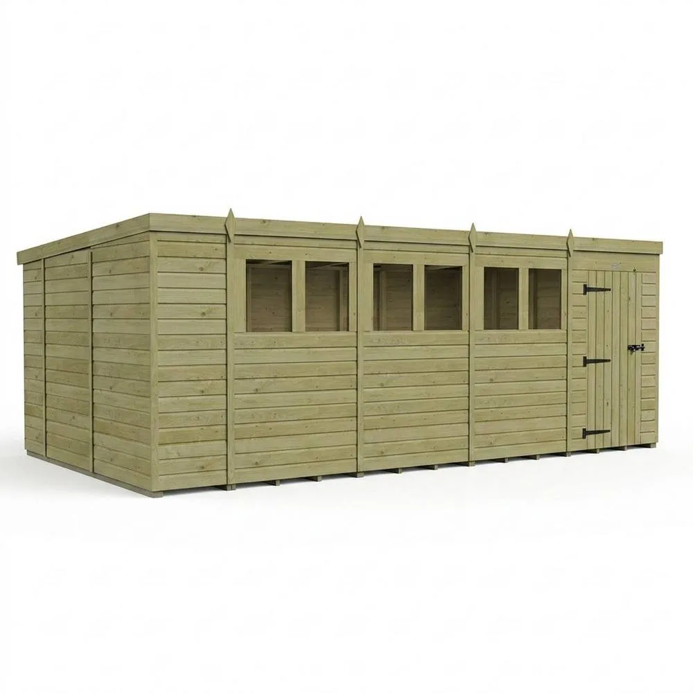 Buttercup Farm 18ft x 10ft Pent Garden Shed Single Door With Windows - Timber in Brown