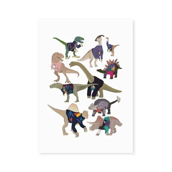 East End Prints Dinosaurs in 80s Jumpers by Hanna Melin Print 2