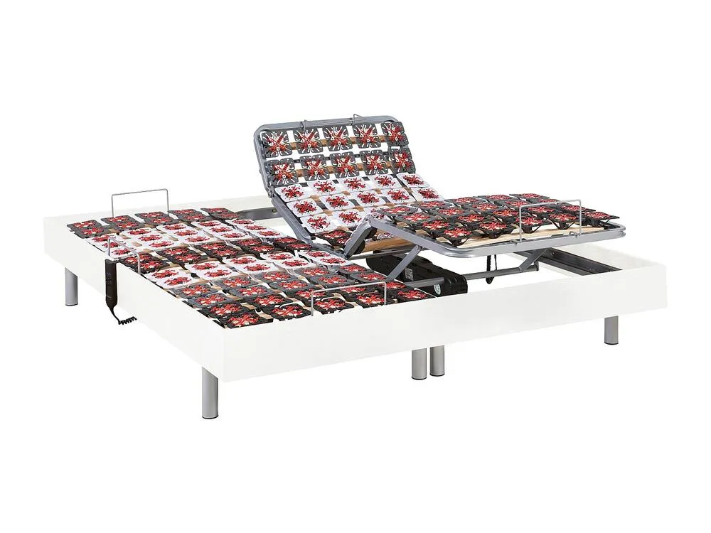 Vente-unique Electric Adjustable Bed 2X78 White Wood Decorative Pads - 2 X 90 X 200 3