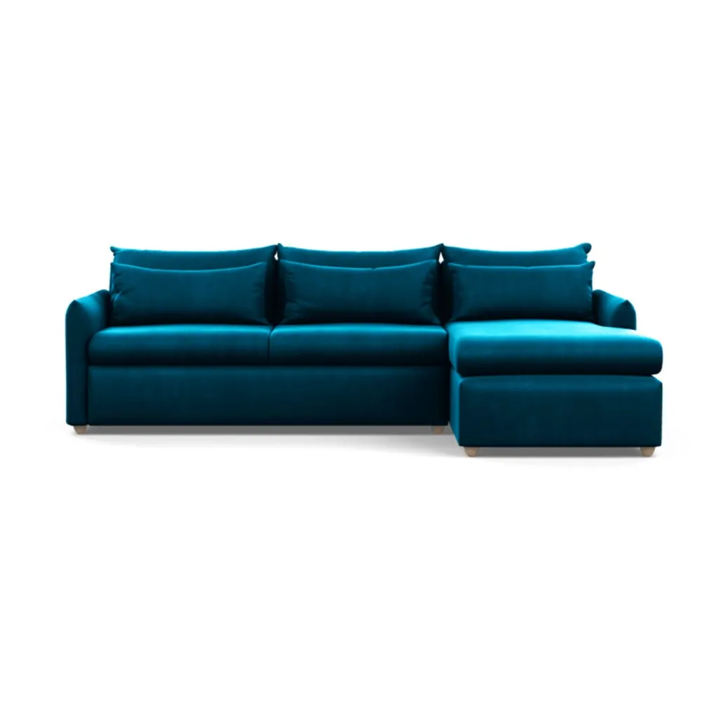 Heal's Pillow Large Right Hand Corner Chaise Velvet Teal Natural Feet