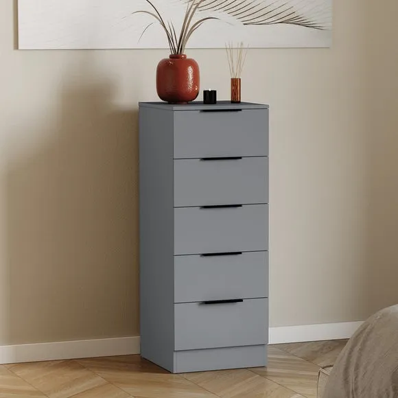 Return - Hayes 5 Drawer Narrow Chest, Grey