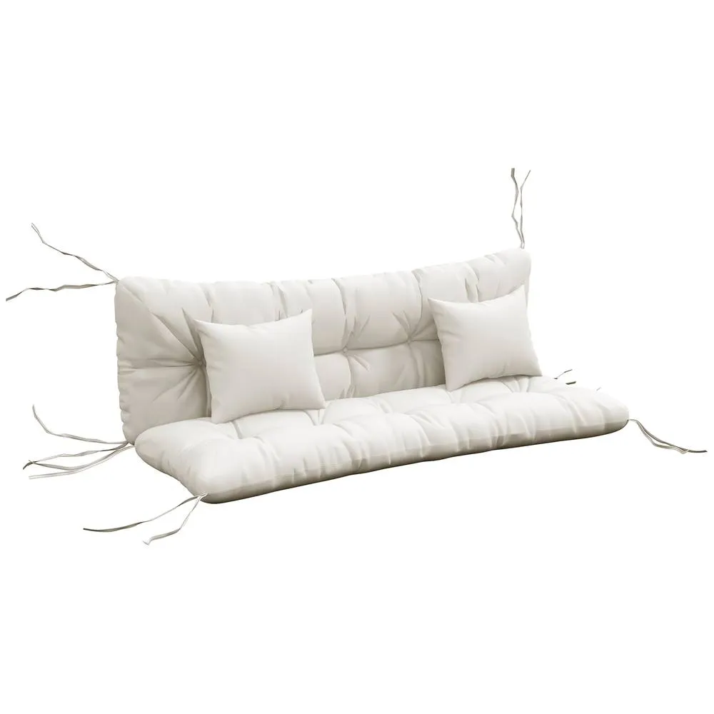 OUTSUNNY Outdoor Seat Cushions Back Cushion with 2 Pillows, Water Repellent Seat Pads for 3-Seater Chair, Swing, Sofa in White 2