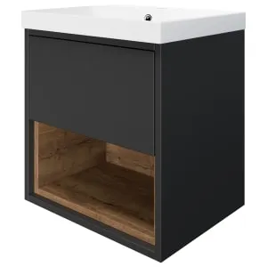Wickes Nexus Graphite & Natural Halifax Oak Wall Hung Vanity Unit & Nexus Basin - 546 x 500mm
