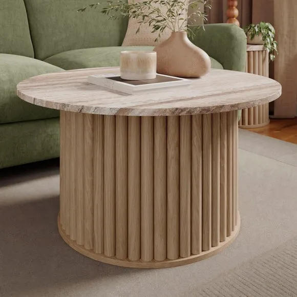 Lucin Travertine Effect Round Coffee Table