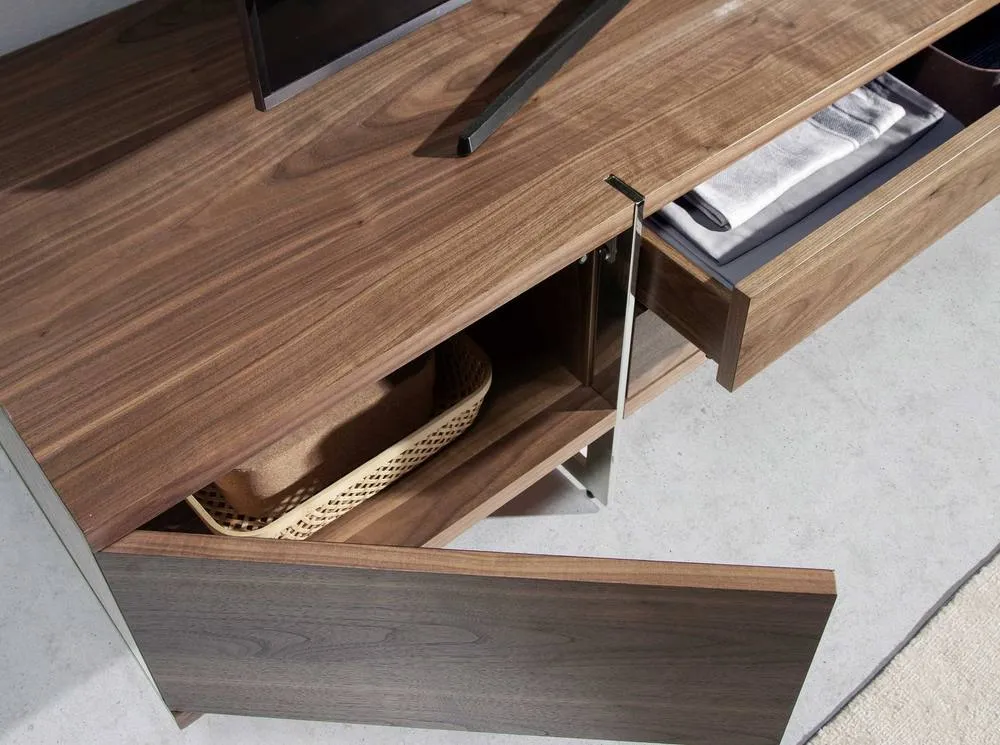 Angel Cerda Walnut TV Stand 180cm with Chrome Stainless Steel in Brown 5