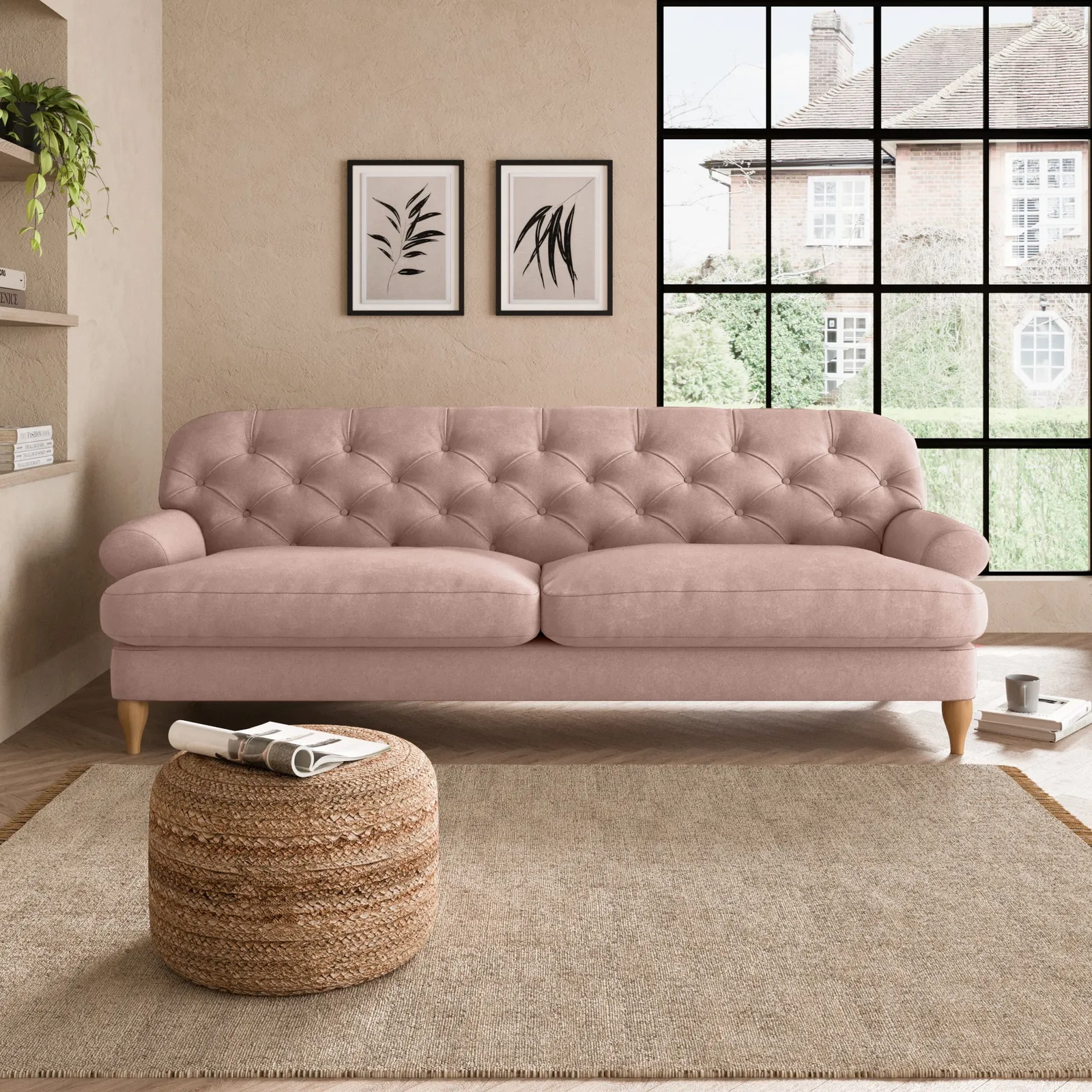 Canterbury Luxury Velvet 4 Seater Sofa Blush