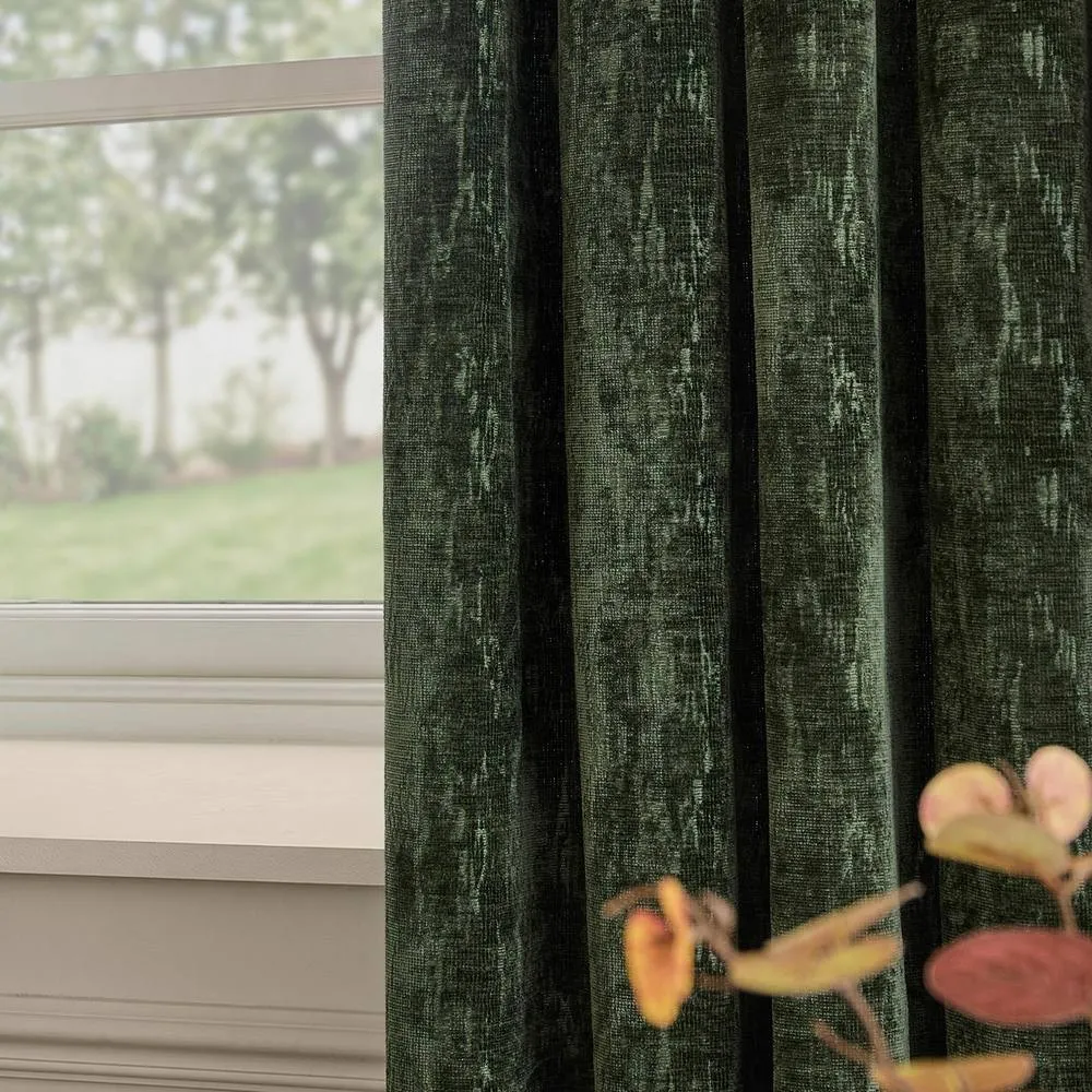 Paoletti Aurelio Chenille Fully Lined Eyelet Curtain Pair in Emerald 2